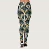 Golden Emerald Art Deco Fan Patroon Leggings (Achterkant)