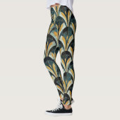 Golden Emerald Art Deco Fan Patroon Leggings (Links)