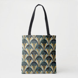 Golden Emerald Art Deco Fan Patroon Tote Bag