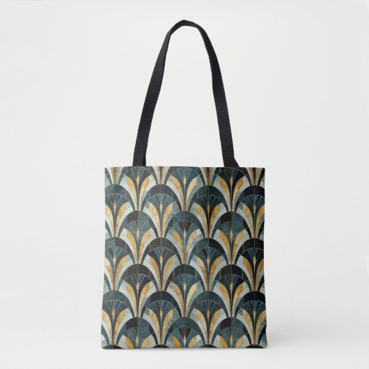 Golden Emerald Art Deco Fan Patroon Tote Bag (Voorkant)