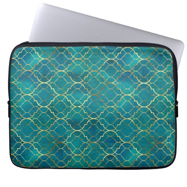 Golden Emerald Geometry Laptop Sleeve (Voorkant)