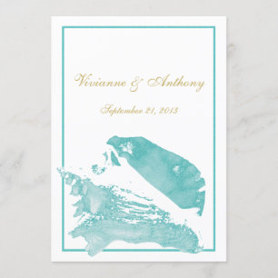 Golden en Aqua Marine Seashell Wedding Kaart