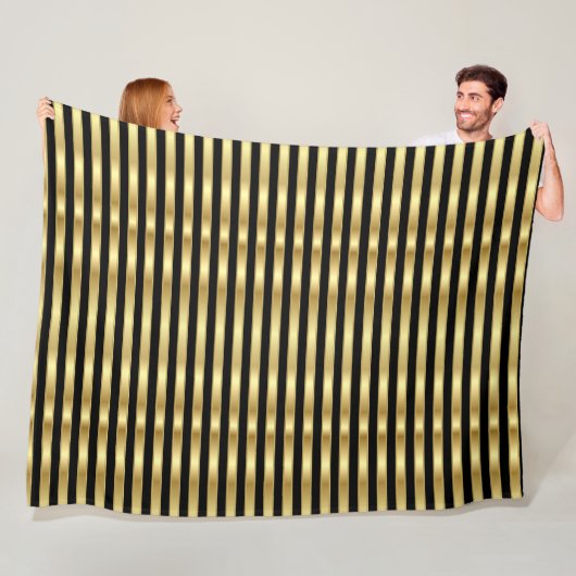Golden en Black Elegant Stripes Fleece Deken (In situ)