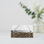 Golden en Black Glitter Leopard Visitekaartje (Staand voorkant)