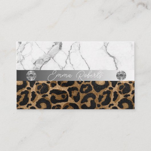 Golden en Black Glitter Leopard Visitekaartje (Voorkant)