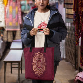 Golden en Crimson Arabesque Style Mandala Tote Bag