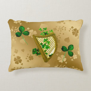 Golden en Green Shamrocks Harp Accent Kussen