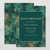 Golden en groene bladeren save the date (Voorkant / Achterkant)