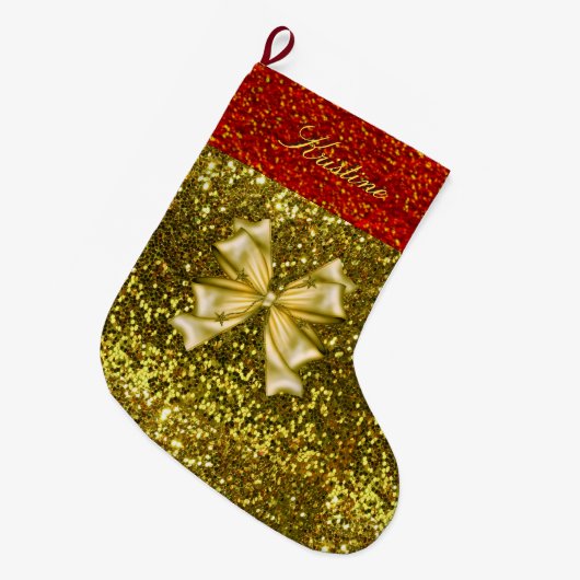 Golden- en Rode glitters met Bow Grote Kerstsok (Voorkant (Hangend))