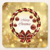 Golden en Rode kerst met Bow en Snowflake Kartonnen Onderzetters (Voorkant)