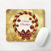 Golden en Rode kerst met Bow en Snowflake Muismat (Met muis)