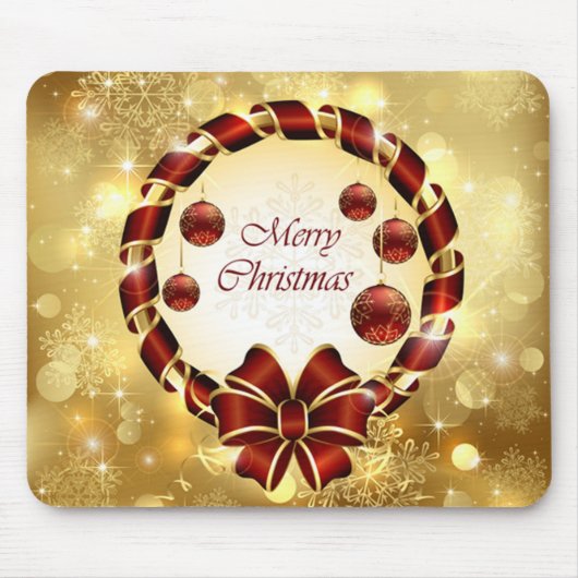 Golden en Rode kerst met Bow en Snowflake Muismat (Voorkant)