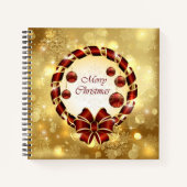 Golden en Rode kerst met Bow en Snowflake Notitieboek (Voorkant)