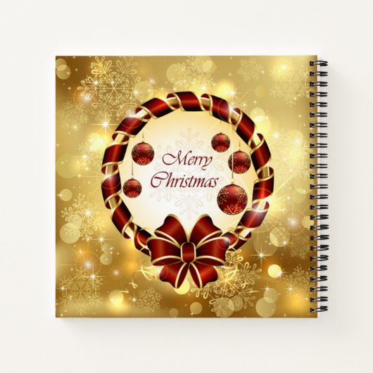 Golden en Rode kerst met Bow en Snowflake Notitieboek (Achterkant)