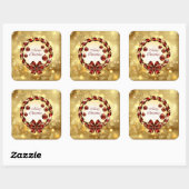 Golden en rode kerstmis met Bow en Snowflake Vierkante Sticker (Vel)