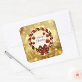 Golden en rode kerstmis met Bow en Snowflake Vierkante Sticker (Envelop)