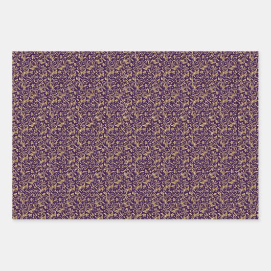 Golden en Royal Paarse Scroll Inpakpapier Vel (Voorkant 3)
