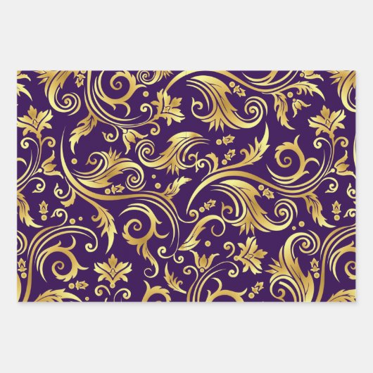 Golden en Royal Paarse Scroll Inpakpapier Vel (Voorkant 2)