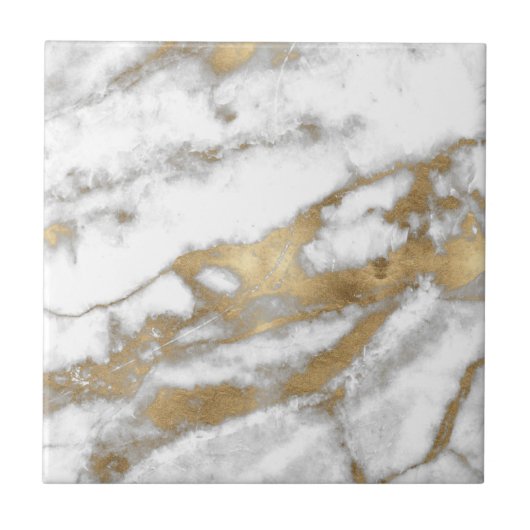 Golden en White Marble Tegeltje (Voorkant)