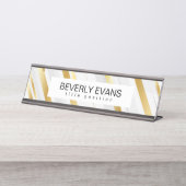 Golden en witte strepen bureau naambordje (Voorkant)