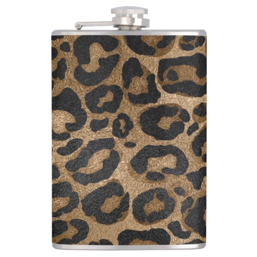 Golden en zwarte glitter Leopard/Jaguar Heupfles (Voorkant)