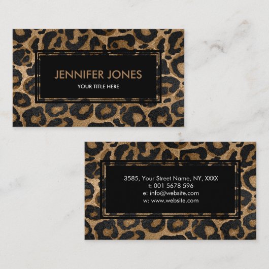 Golden en zwarte glitter Leopard/Jaguar Visitekaartje (Voorkant / Achterkant)