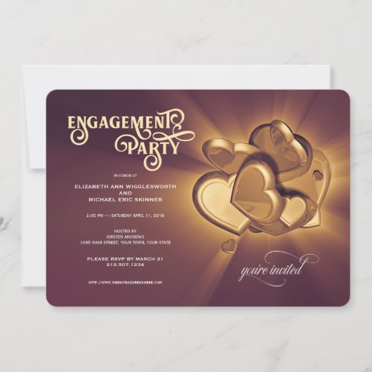 Golden Engagement Party Uitnodiging (Voorkant)