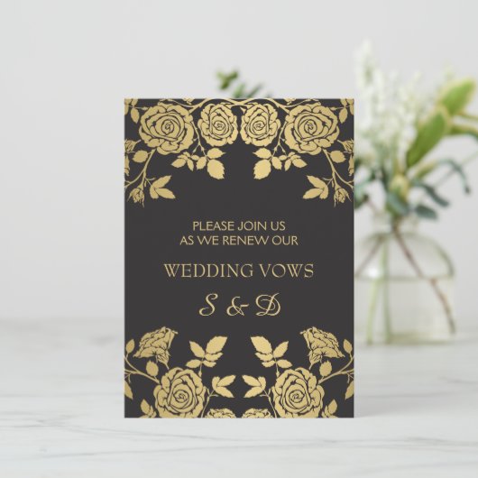 Golden English rozen op Black Vow Renewal Kaart (Staand voorkant)