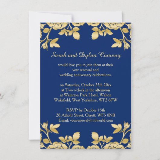 Golden English rozen op blue Vow Renewal Kaart (Achterkant)