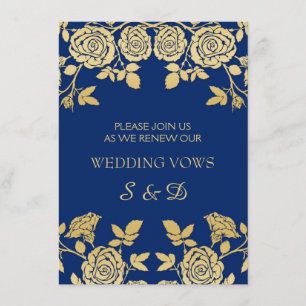 Golden English rozen op blue Vow Renewal Kaart