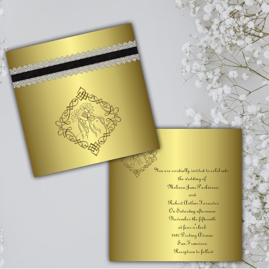 Golden Engraved Kijk Wedding Kaart