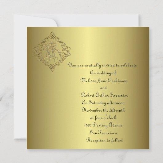 Golden Engraved Kijk Wedding Kaart (Achterkant)