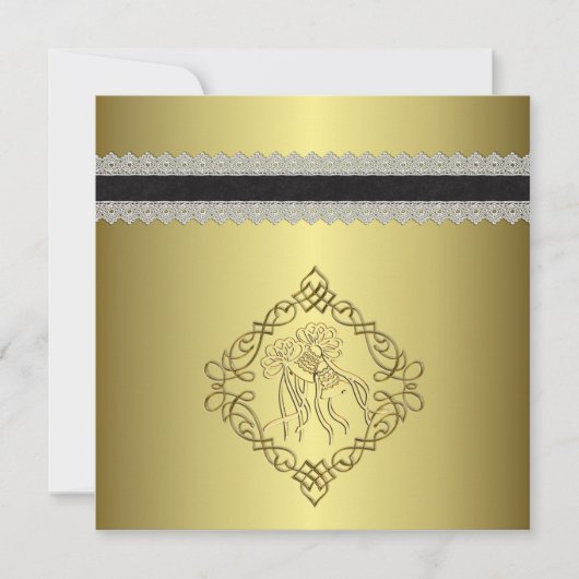 Golden Engraved Kijk Wedding Kaart (Voorkant)