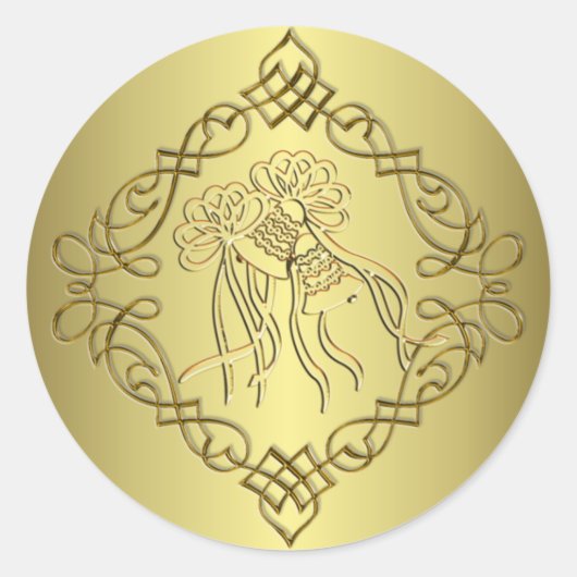 Golden Engraved Kijk Wedding Ronde Sticker (Voorkant)