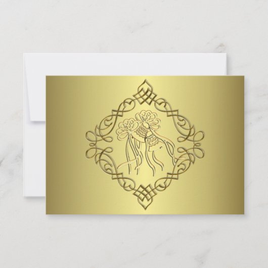 Golden Engraved Kijk Wedding RSVP Kaartje (Voorkant)