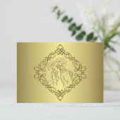 Golden Engraved Kijk Wedding RSVP Kaartje (Staand voorkant)