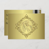 Golden Engraved Kijk Wedding RSVP Kaartje (Voorkant / Achterkant)