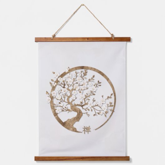 Golden Enso Zen Circle Sakura boom Hangend Wandkleed (Voorkant)