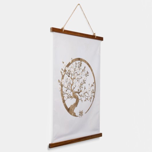 Golden Enso Zen Circle Sakura boom Hangend Wandkleed (Gebogen)