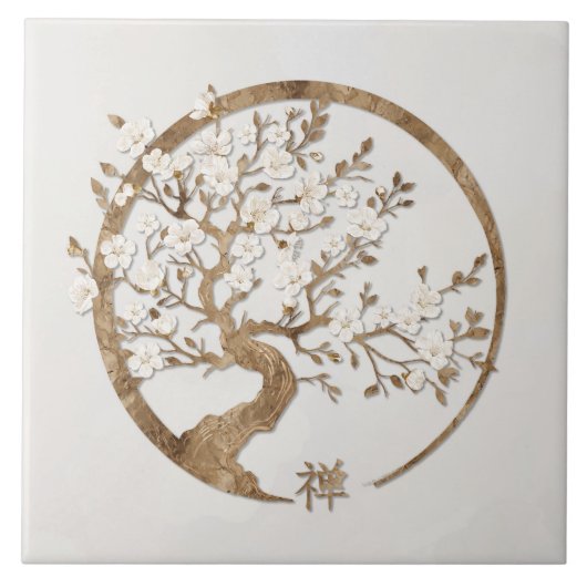 Golden Enso Zen Circle Sakura boom Tegeltje (Voorkant)