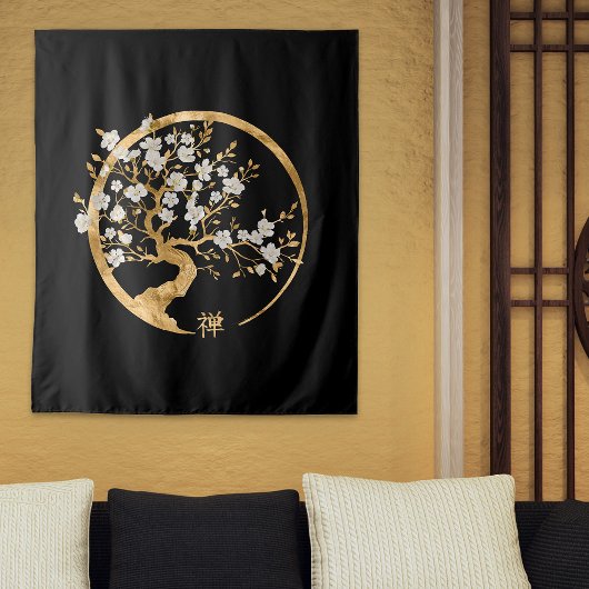 Golden Enso Zen Circle Sakura boom Wandkleed