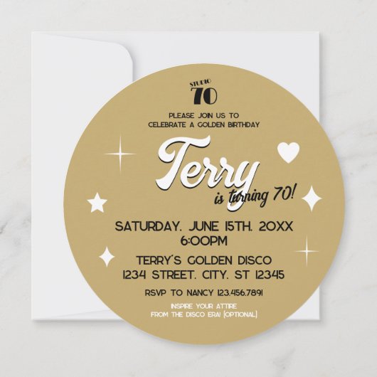Golden Era Disco Ball Verjaardag uitnodiging (Achterkant)