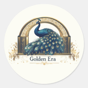 Golden Era Logo met elegant pauw ontwerp Ronde Sticker