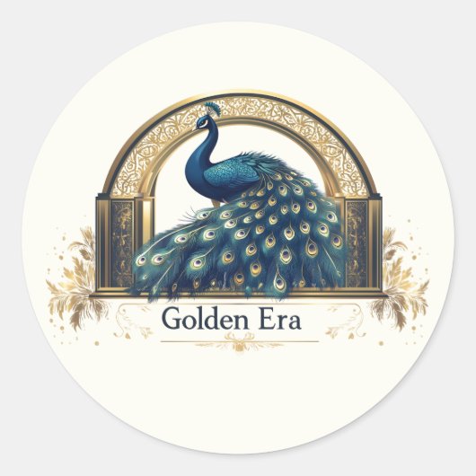 Golden Era Logo met elegant pauw ontwerp Ronde Sticker (Voorkant)