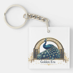 Golden Era Logo met elegant pauw ontwerp Sleutelhanger