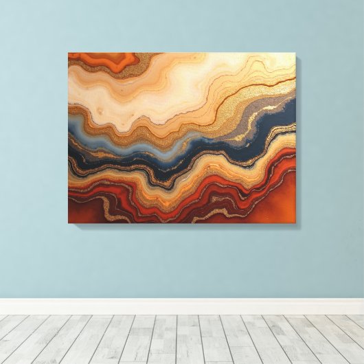 Golden Erosion – 24"x18" Abstract Fluid Canvas Pri Afdruk (Insitu (Houten vloer))