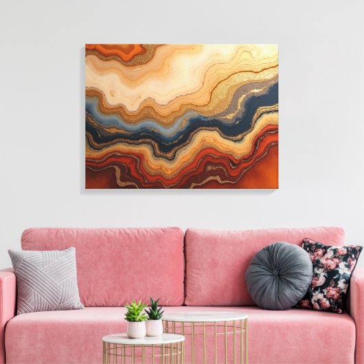 Golden Erosion – 24"x18" Abstract Fluid Canvas Pri Afdruk (Insitu (Woonkamer))