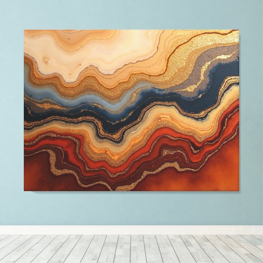 Golden Erosion – 40"x 32" Abstract Fluid Canvas Pr (Insitu (Houten vloer))