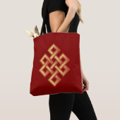 Golden Eternal Knot op Maroon Tote Bag (Dichtbij)