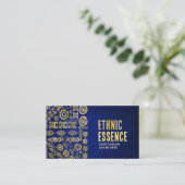 Golden Ethnic Pattern Ornament op blauw Visitekaartje (Staand voorkant)